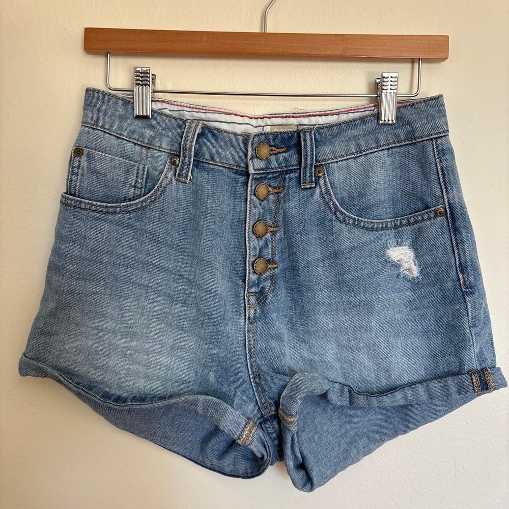 boho Roxy high waisted shorts button fly size 27 wave stitching boho coastal